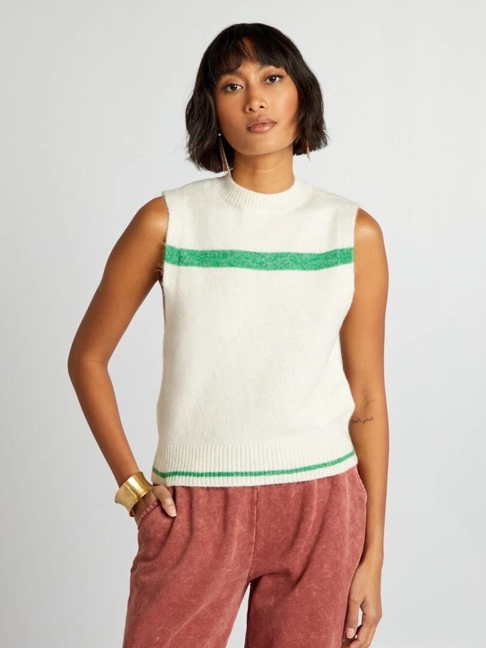KIABI | Cream Green Knit Sweater Vest L
